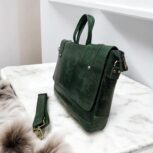 Side view of the Genuine Leather Laptop Bag featuring an adjustable shoulder strap