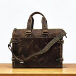 Handmade brown leather briefcase with a classic finish and premium craftsmanship, perfect for professionals and travelers