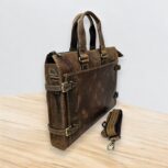 Handmade brown leather briefcase with a classic finish and premium craftsmanship, perfect for professionals and travelers