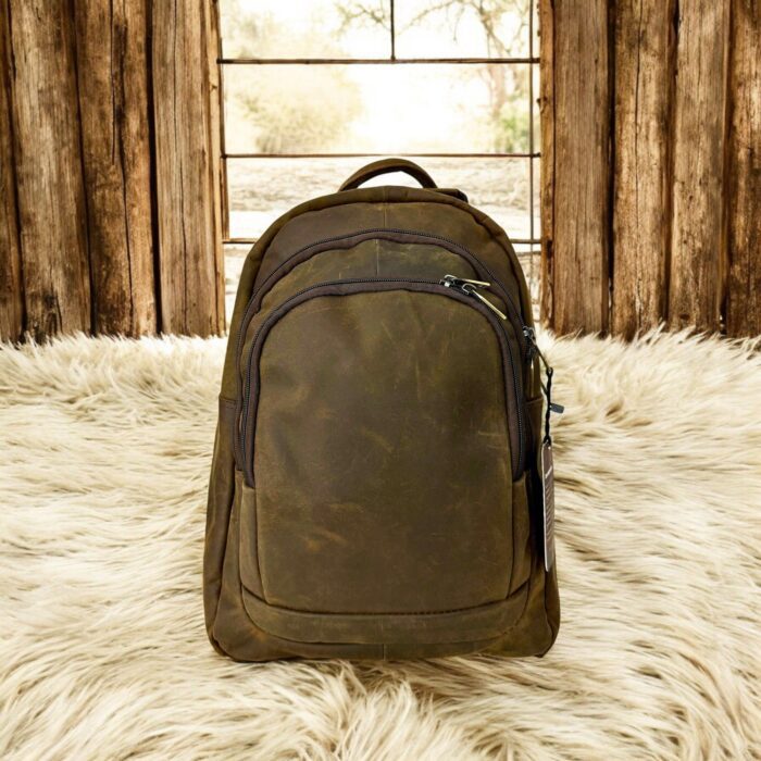Vintage Brown Leather Backpack with Adjustable Straps
