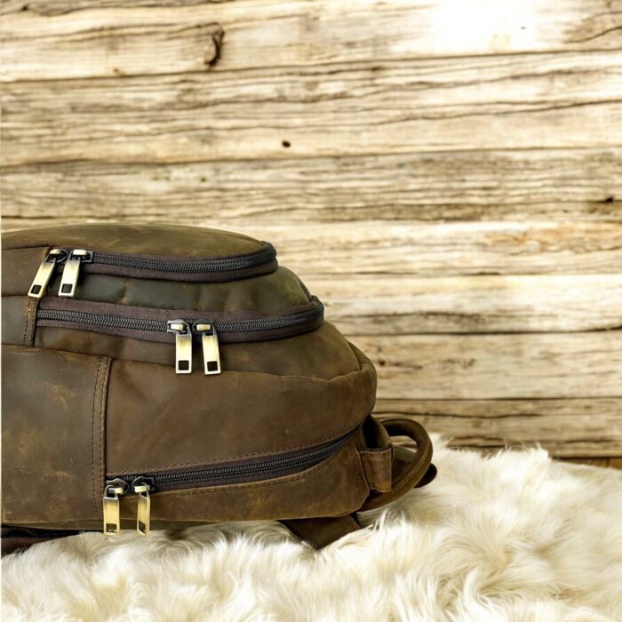 Vintage Brown Leather Backpack with Adjustable Straps