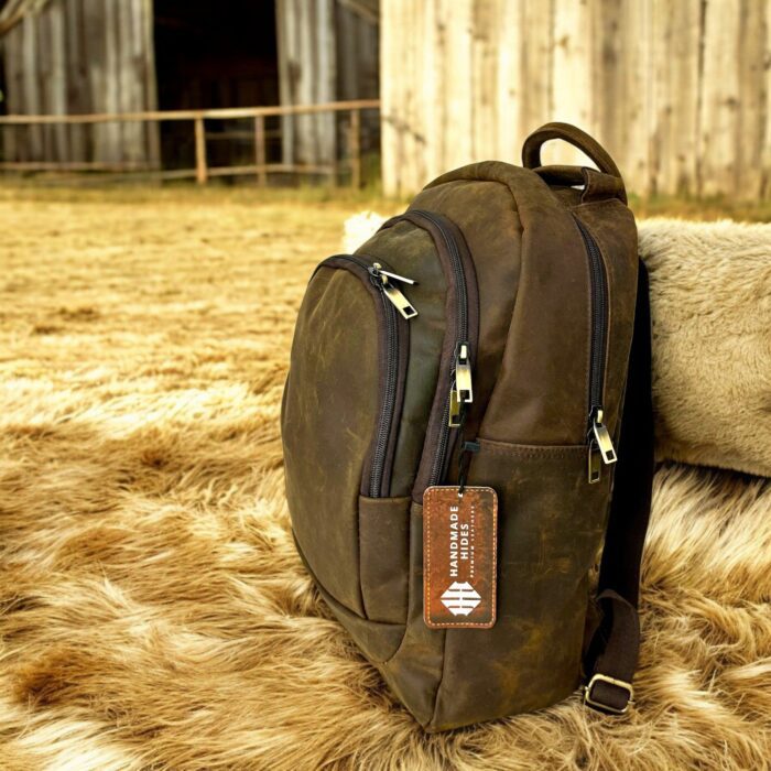 Vintage Brown Leather Backpack with Adjustable Straps