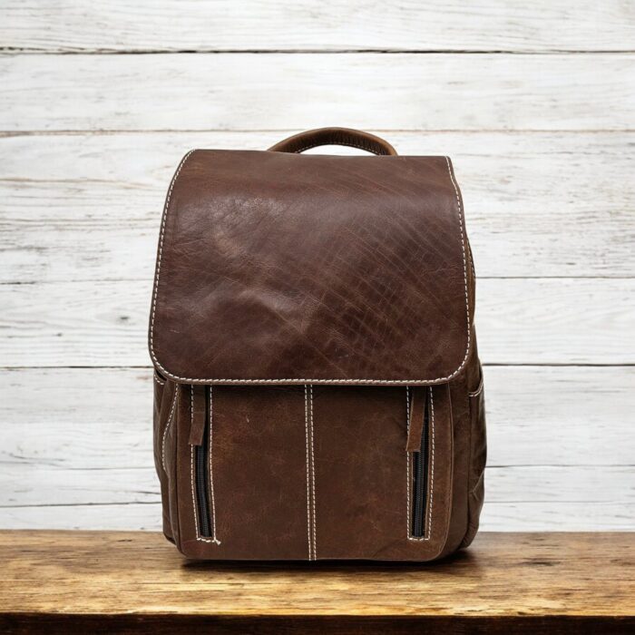 Premium-quality full-grain leather backpack with adjustable straps and multiple compartments