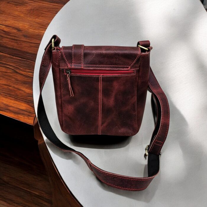 Handcrafted Red Leather Crossbody Bag – Premium full-grain leather sling bag with magnetic flap closure