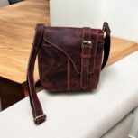 Handcrafted Red Leather Crossbody Bag – Premium full-grain leather sling bag with magnetic flap closure