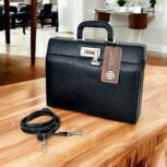 Premium Black Leather Briefcase – Genuine Leather Laptop Bag with Secure Lock