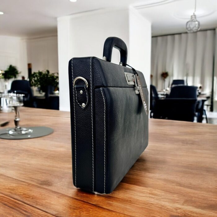 Premium Black Leather Briefcase – Genuine Leather Laptop Bag with Secure Lock