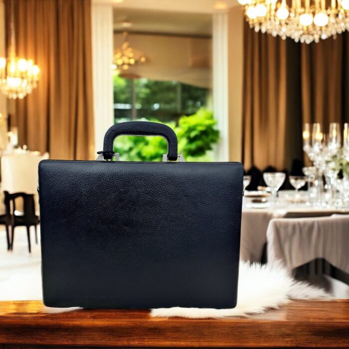 Premium Black Leather Briefcase – Genuine Leather Laptop Bag with Secure Lock