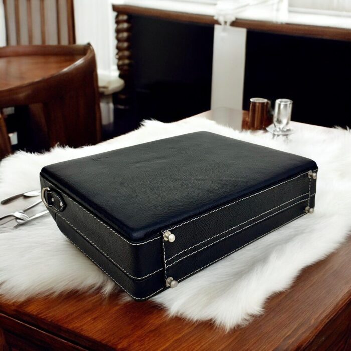 Premium Black Leather Briefcase – Genuine Leather Laptop Bag with Secure Lock