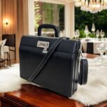 Premium Black Leather Briefcase – Genuine Leather Laptop Bag with Secure Lock
