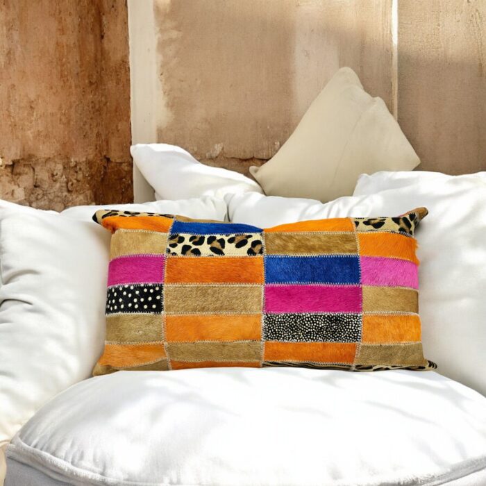 goat leather patchwork pillow cover