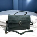 Crocodile Textured Leather Handbag – Green Satchel Bag for Women