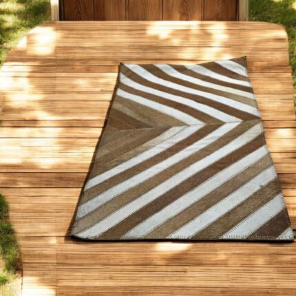 Handmade goat leather doormat with chevron patchwork