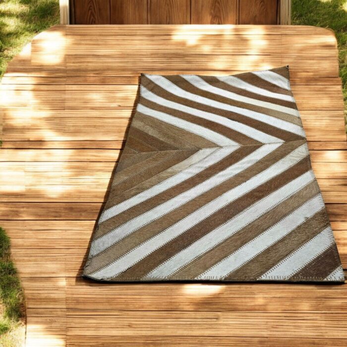 Handmade goat leather doormat with chevron patchwork