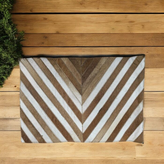 Handmade goat leather doormat with chevron patchwork