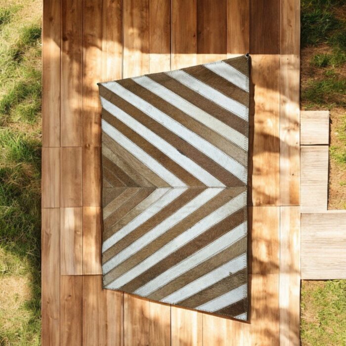Handmade goat leather doormat with chevron patchwork