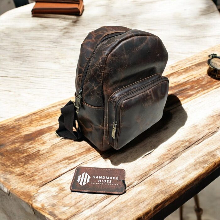 Vintage Brown Leather Mini Backpack
