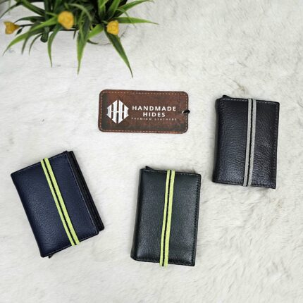 Set of 3 leather card holders in black, brown, and blue