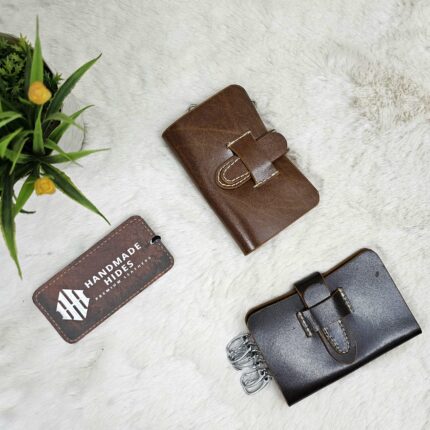 Set of 2 Leather Key Holder Wallets – Black & Brown