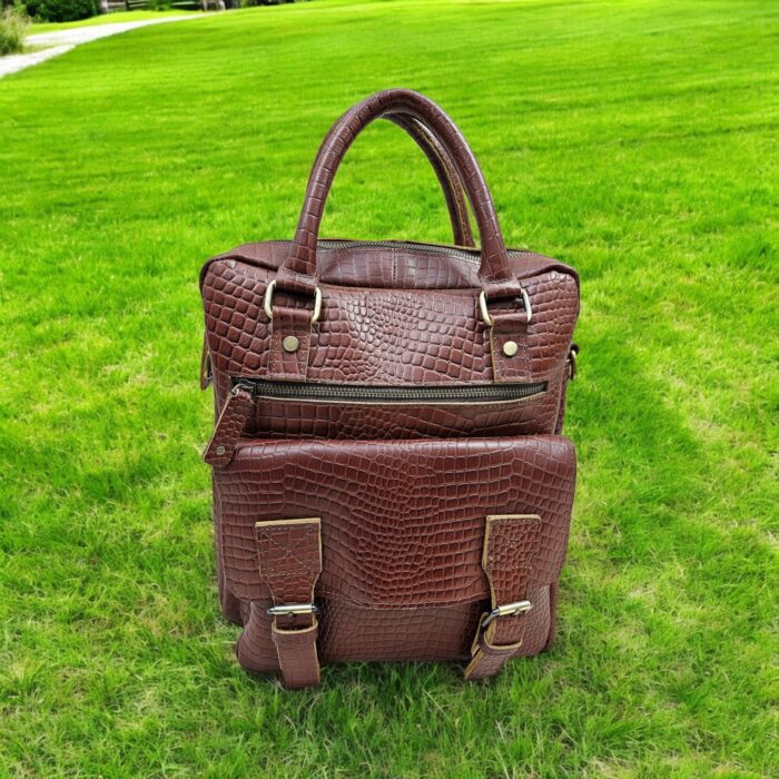 Handmade crocodile-embossed leather messenger bag – luxury laptop satchel