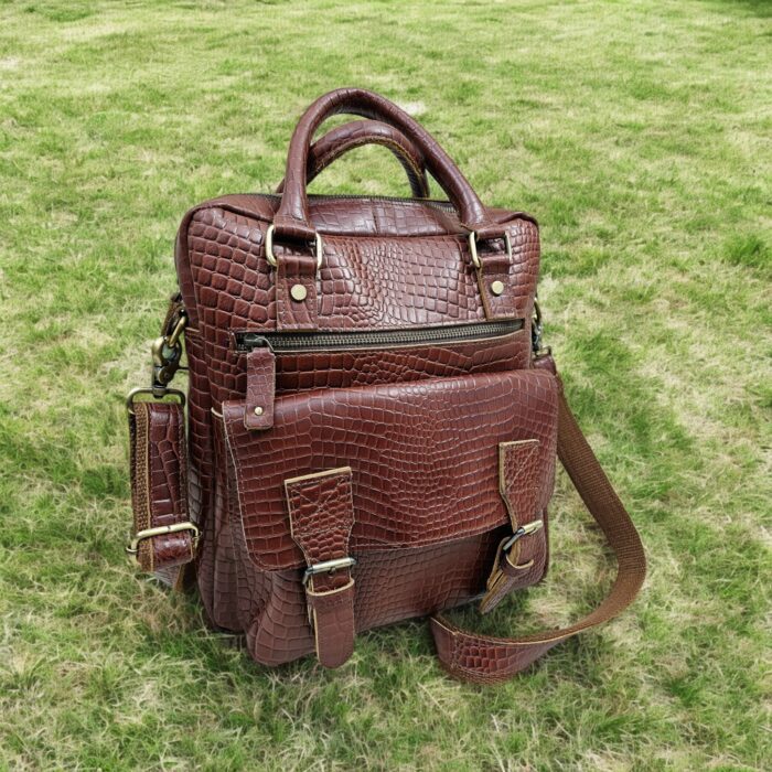 Handmade crocodile-embossed leather messenger bag – luxury laptop satchel