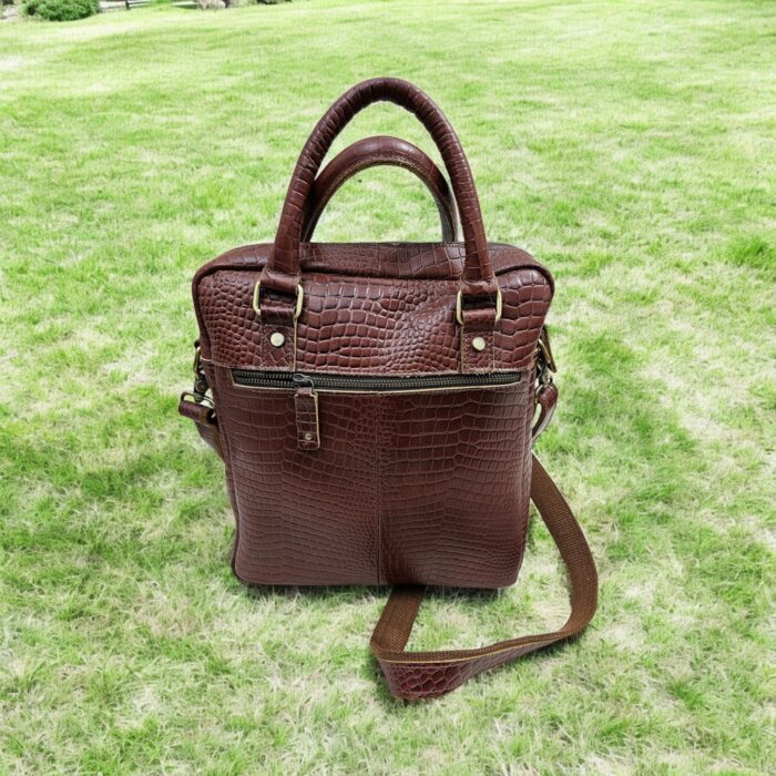 Handmade crocodile-embossed leather messenger bag – luxury laptop satchel