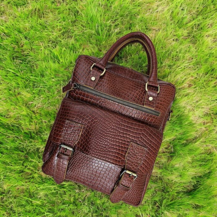 Handmade crocodile-embossed leather messenger bag – luxury laptop satchel