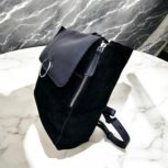 Handmade black suede leather backpack with soft, velvety texture