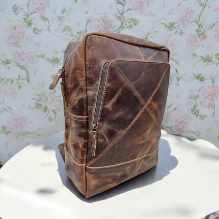 Handmade Marbled Leather Laptop Backpack with Adjustable Straps