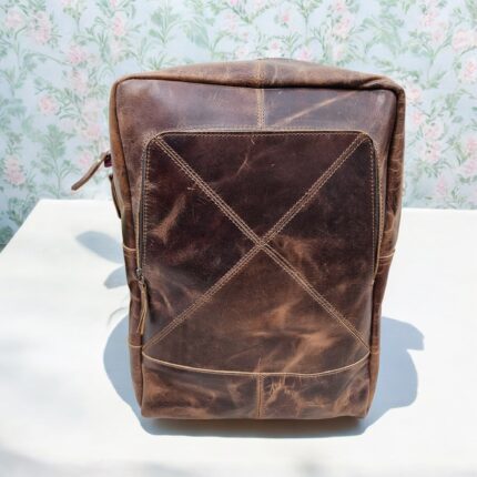 Handmade Marbled Leather Laptop Backpack with Adjustable Straps