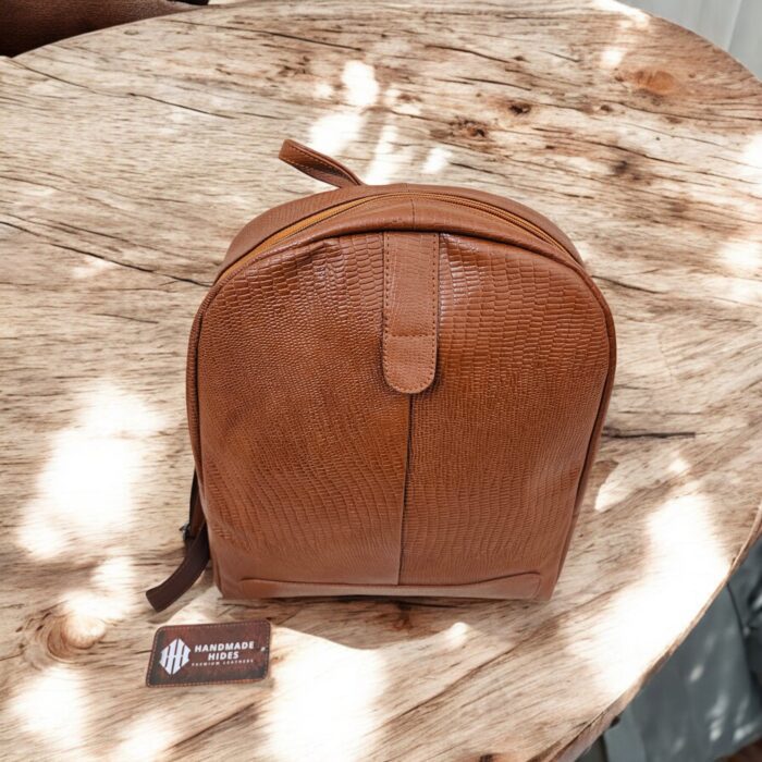 Premium Handmade Crocodile-Embossed Leather Backpack in Brown – Luxury Work and Travel Bag with Multiple Compartments