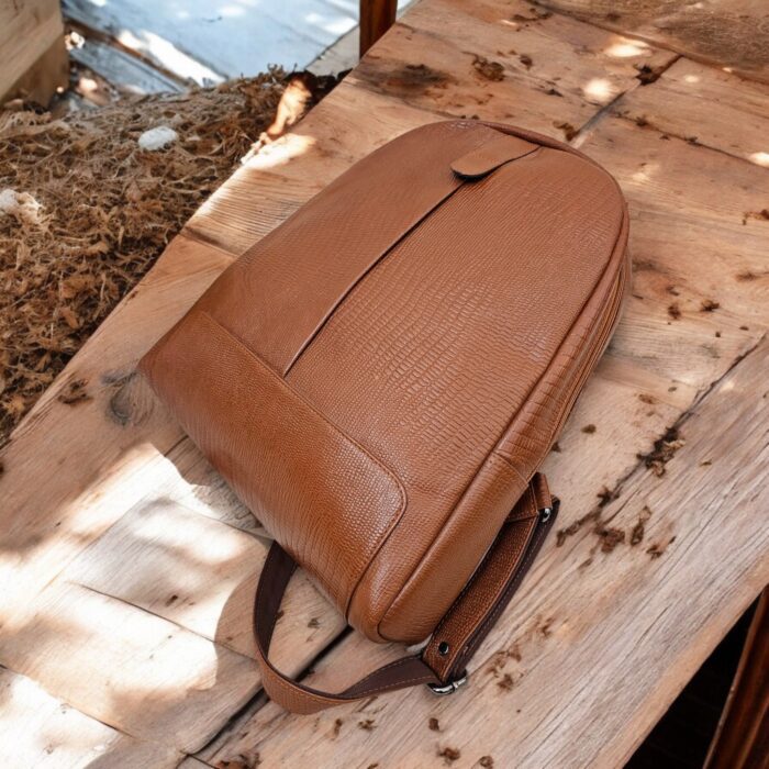 Premium Handmade Crocodile-Embossed Leather Backpack in Brown – Luxury Work and Travel Bag with Multiple Compartments