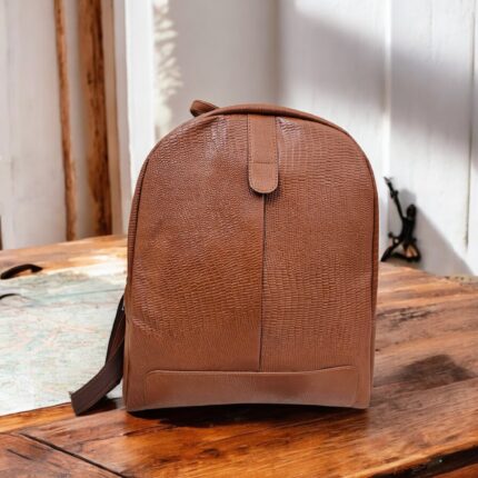 Premium Handmade Crocodile-Embossed Brown Leather Backpack – Luxury Work and Travel Bag with Multiple Compartments