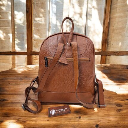 Premium Handmade Crocodile-Embossed Leather Backpack in Brown – Luxury Work and Travel Bag with Multiple Compartments