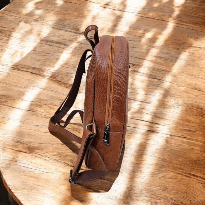 Premium Handmade Crocodile-Embossed Leather Backpack in Brown – Luxury Work and Travel Bag with Multiple Compartments