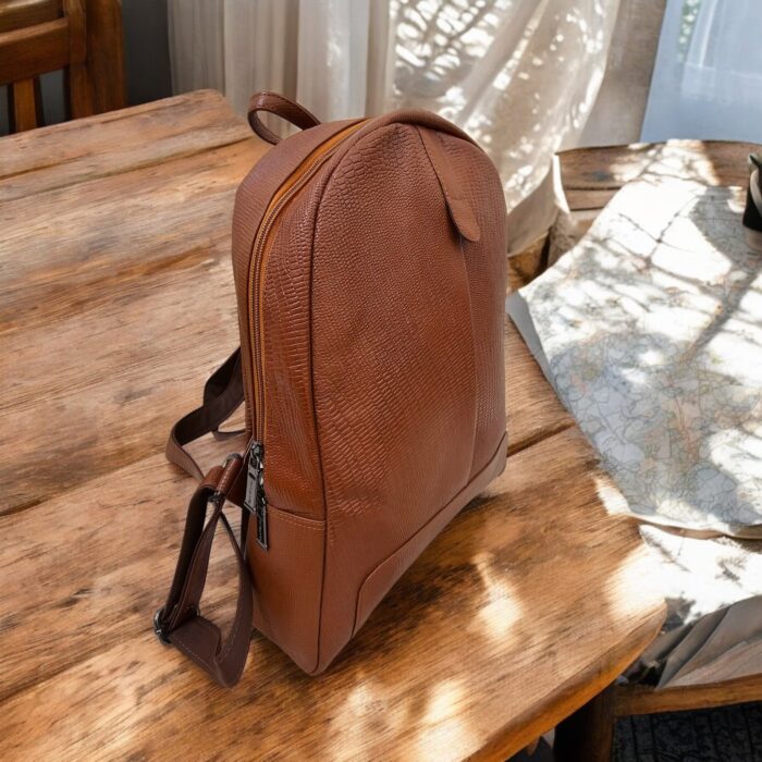 Premium Handmade Crocodile-Embossed Leather Backpack in Brown – Luxury Work and Travel Bag with Multiple Compartments
