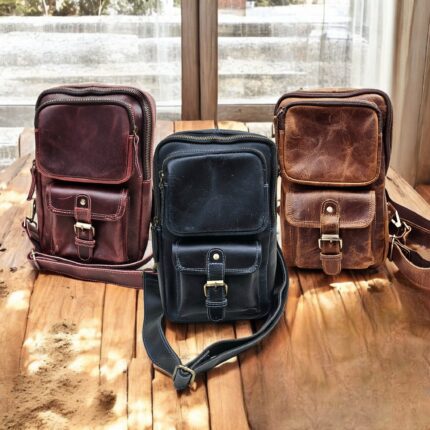 Handmade Luxury Leather Sling Bag with vintage design and multiple pockets