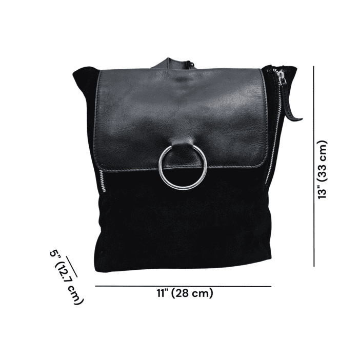 Handmade black suede leather backpack with soft, velvety texture