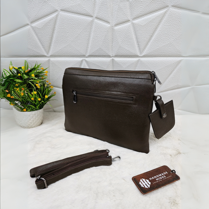 Handmade leather tablet sleeve in brown with strap