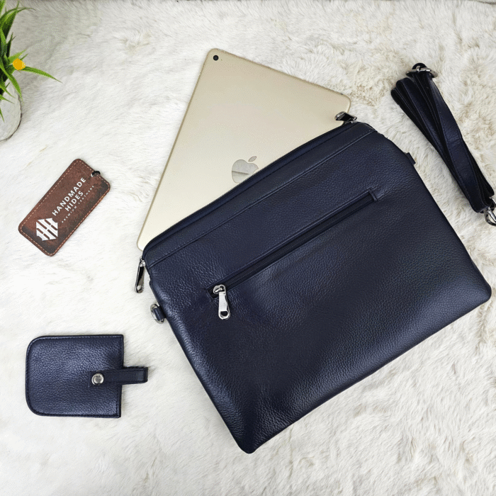Handmade leather tablet sleeve in brown with strap