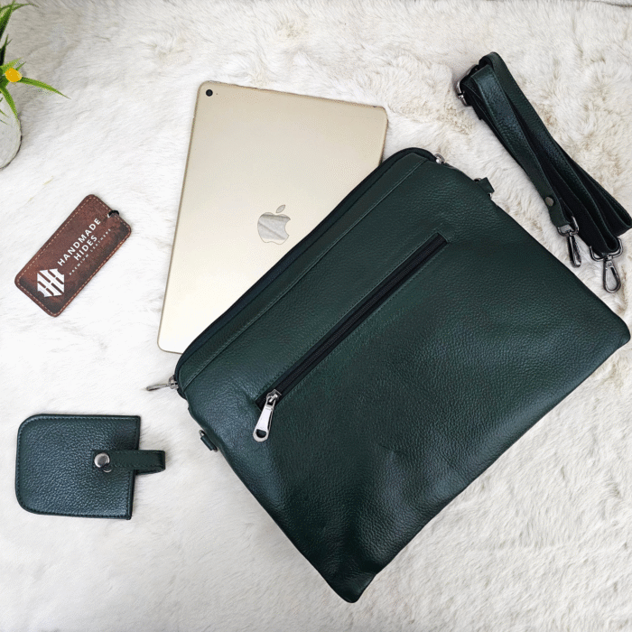 Handmade leather tablet sleeve in brown with strap