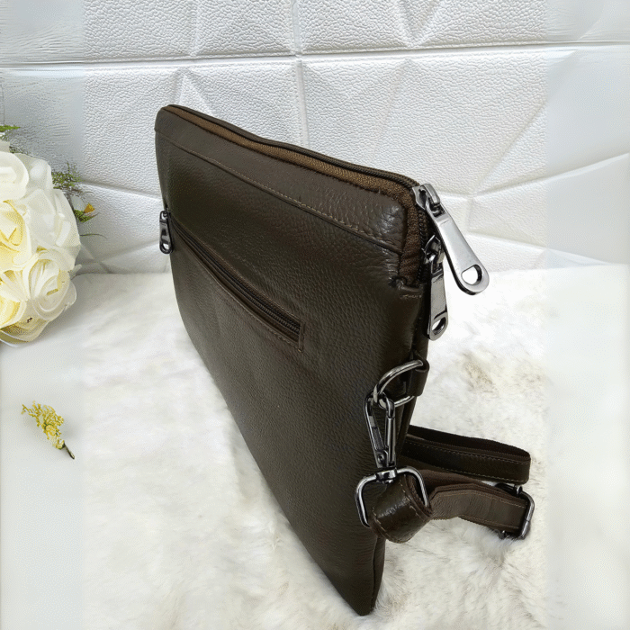 Handmade leather tablet sleeve in brown with strap