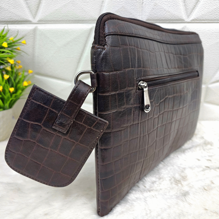 Handmade leather tablet sleeve in brown with strap