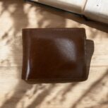 Handmade brown leather bifold wallet