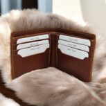 Handmade brown leather bifold wallet