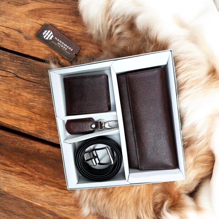 Handmade brown leather gift set for men
