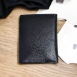 Handmade black genuine leather bifold wallet closed view