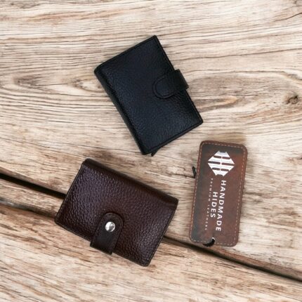 Set of 2 RFID-blocking leather card holders in black and brown
