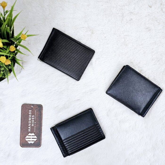 Handmade black Leather Money Clip RFID Wallet