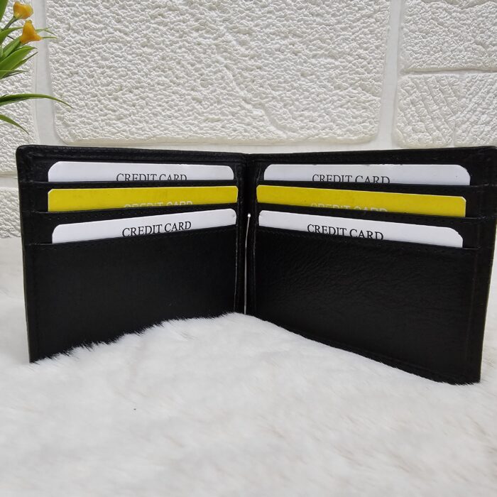 Handmade black leather bifold wallet